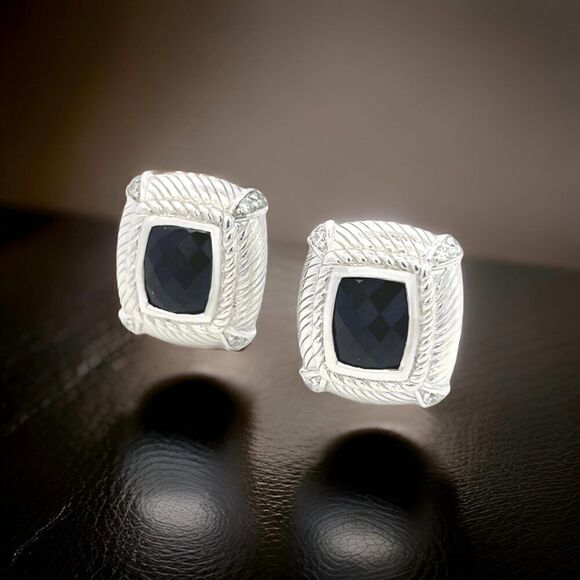 Judith Ripka Estate Onyx Omega Back Earrings Sterling Silver 14 Grams JR1 - Picture 13 of 14